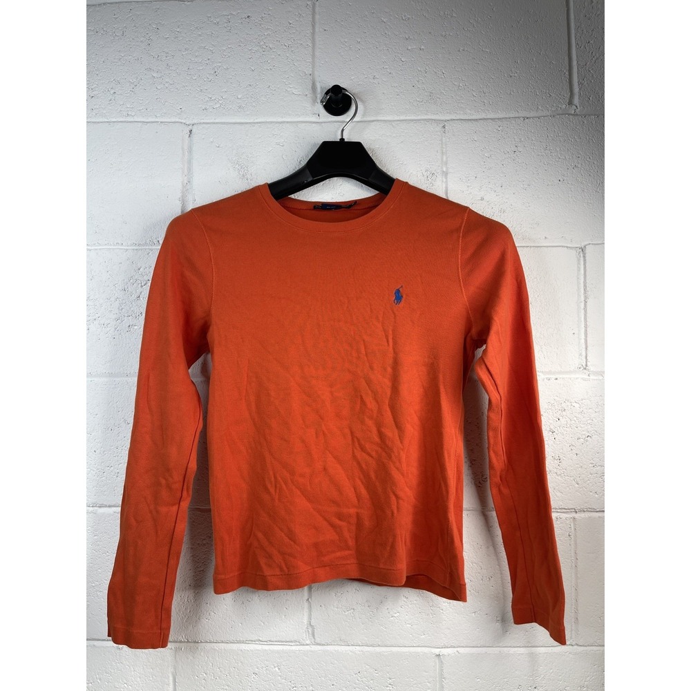 Ralph Lauren Sport Womens Orange Long Sleeve Cotton Crewneck Tee Shirt Size XL